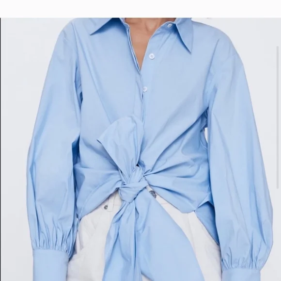 Zara Button Down Poplin Shirt Tie Front S - Picture 2 of 15